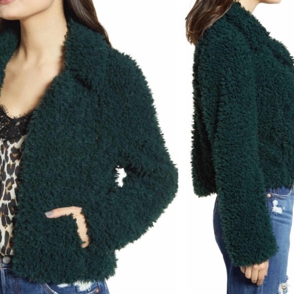 Blank NYC Green Crop Faux Fur Teddy Jacket Size XL - Picture 1 of 6